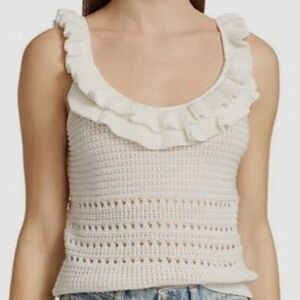 7 For All Mankind Women's White Sleeveless Crochet Tank Size M Boho Chic NWT